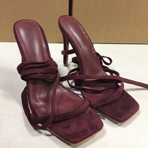 CAPE ROBBIN DIARA WRAP-AROUND ANKLE TIE BURGUNDY STILETTO HEELS 7 - Picture 2 of 6